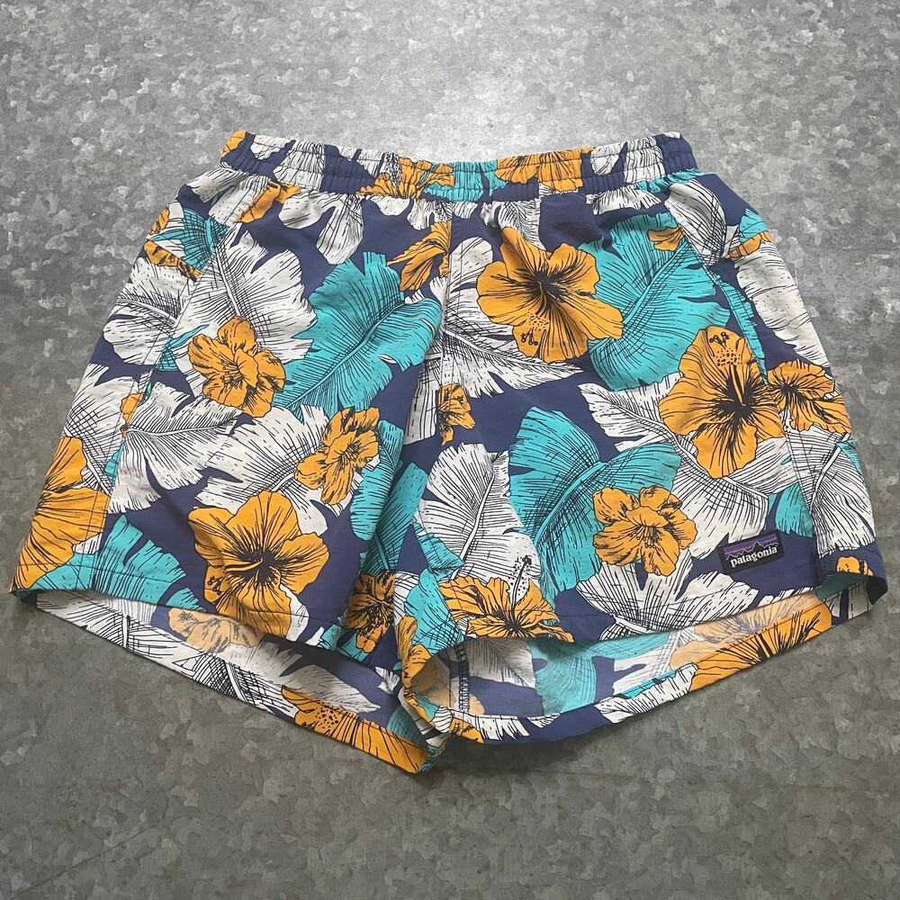 Patagonia Womens Baggies Shorts XS Blue Yellow Floral 57057 Athleisure Gorpcore